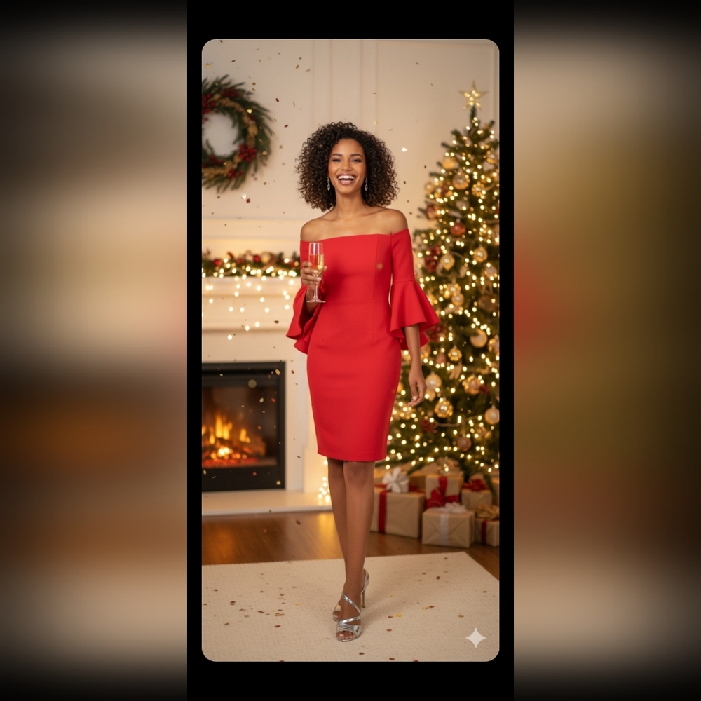 Calvin Klein red off-shoulder midi dress